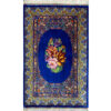 Hand-Knotted Persian Qom Silk Rug (Fine Art Floral Medallion) - Blue