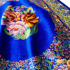 Hand-Knotted Persian Qom Silk Rug (Fine Art Floral Medallion) - Blue