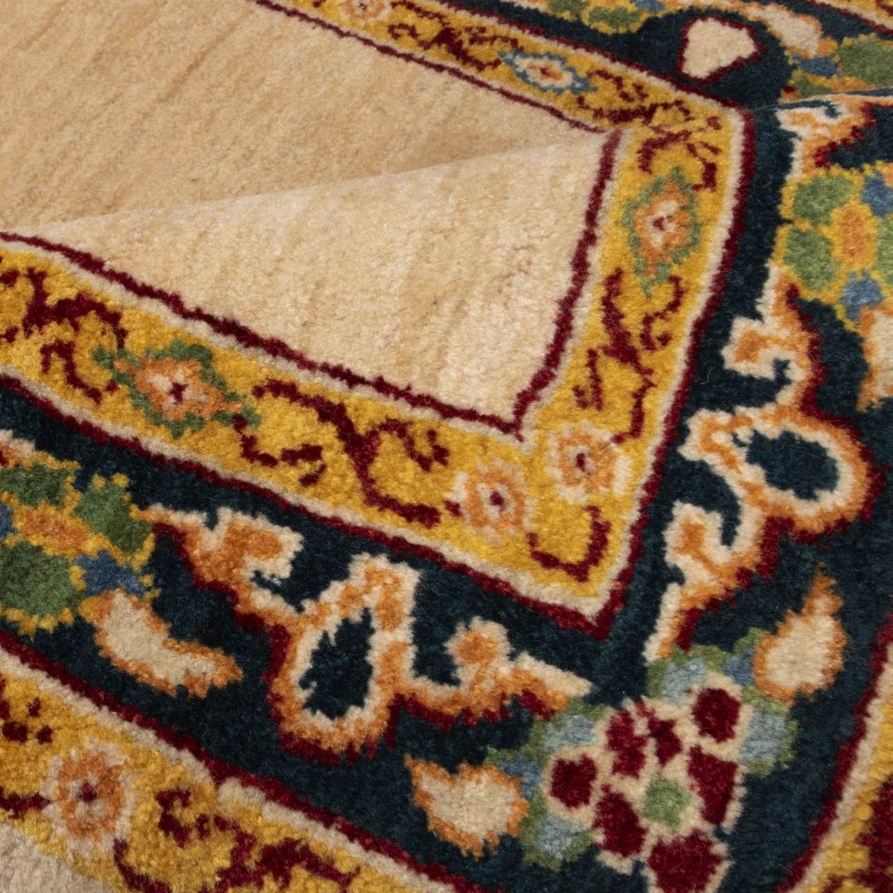 Hand-Knotted Persian Tribal Rug (Plain Center Minimalist Border) – Cream Wool