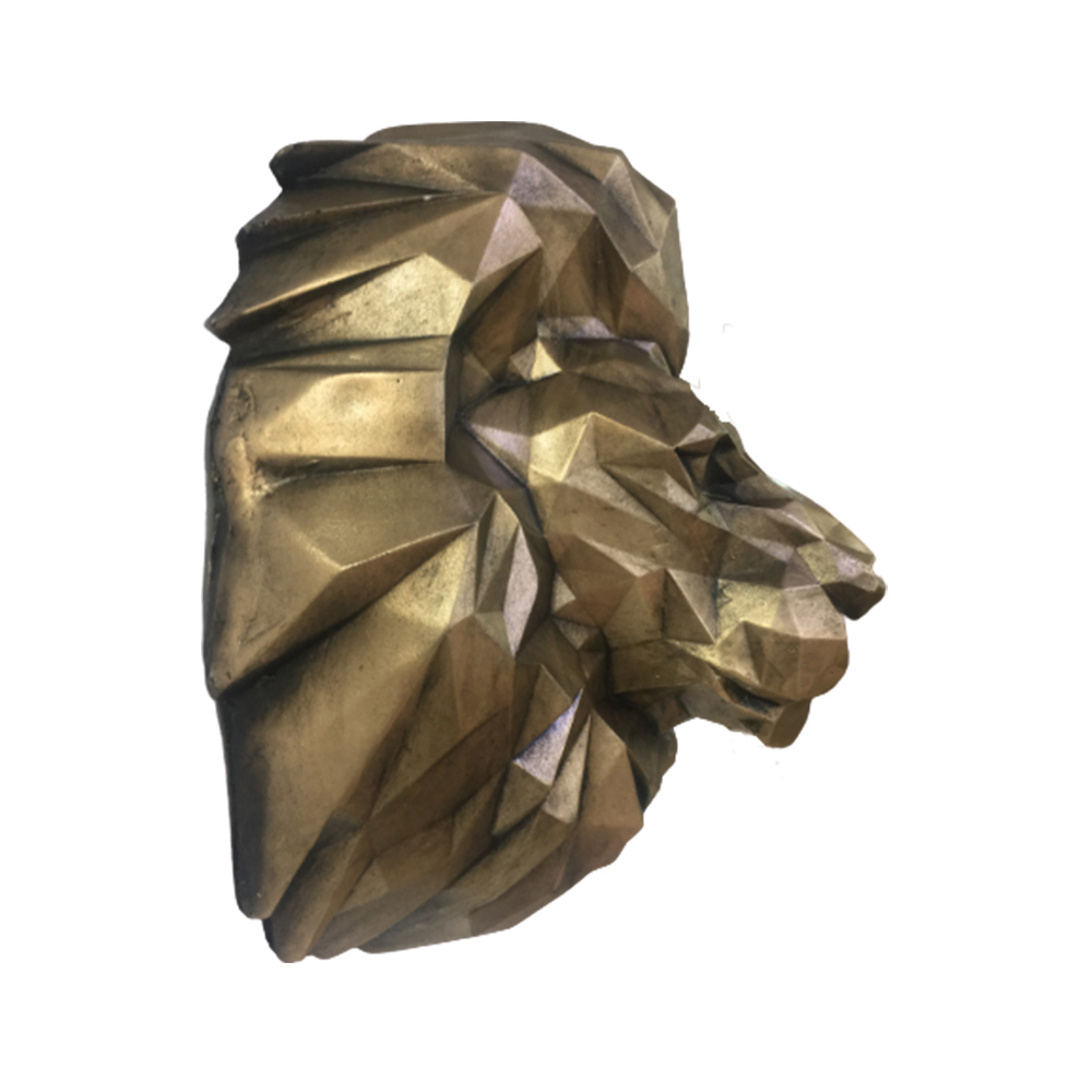Geometric Lion Cubism Figurine Golden – Cubist Art Sculpture