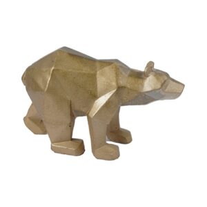 Geometric Golden Bear Cubism Figurine – Unique Accent