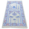 Islamic Prayer Mat Padded Sajadah in Velvet Minaret Cream & Blue