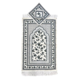 Islamic Prayer Mat Padded Velvet Sajadah Floral Design Gray