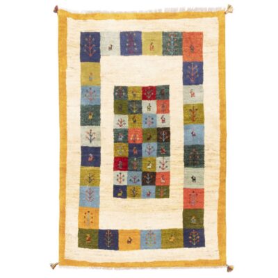 Handwoven Persian Kheshti Gabbeh Rug - Geometric Cream Wool