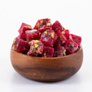 Lokum Turkish Delight with Pomegranate Flavor & Pistachio – 500g