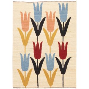 Original Cream Floral Kilim Rug from Kerman – Handwoven Persian Wool