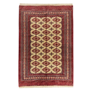 Hand-Knotted Persian Golestan Torkaman Rug (Bukhara Design) – Red Tribal Wool
