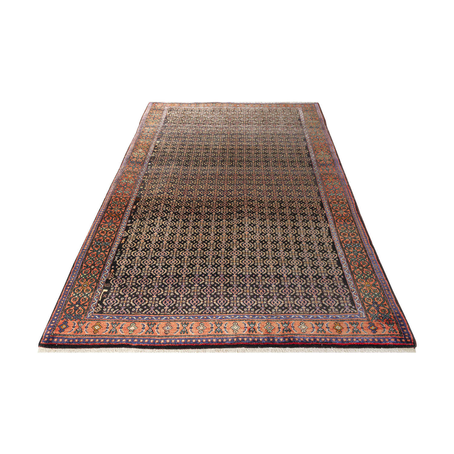 Hand-Knotted Persian Kurdistan Rug (All-over Mahi / Herati Pattern) – Brown Wool