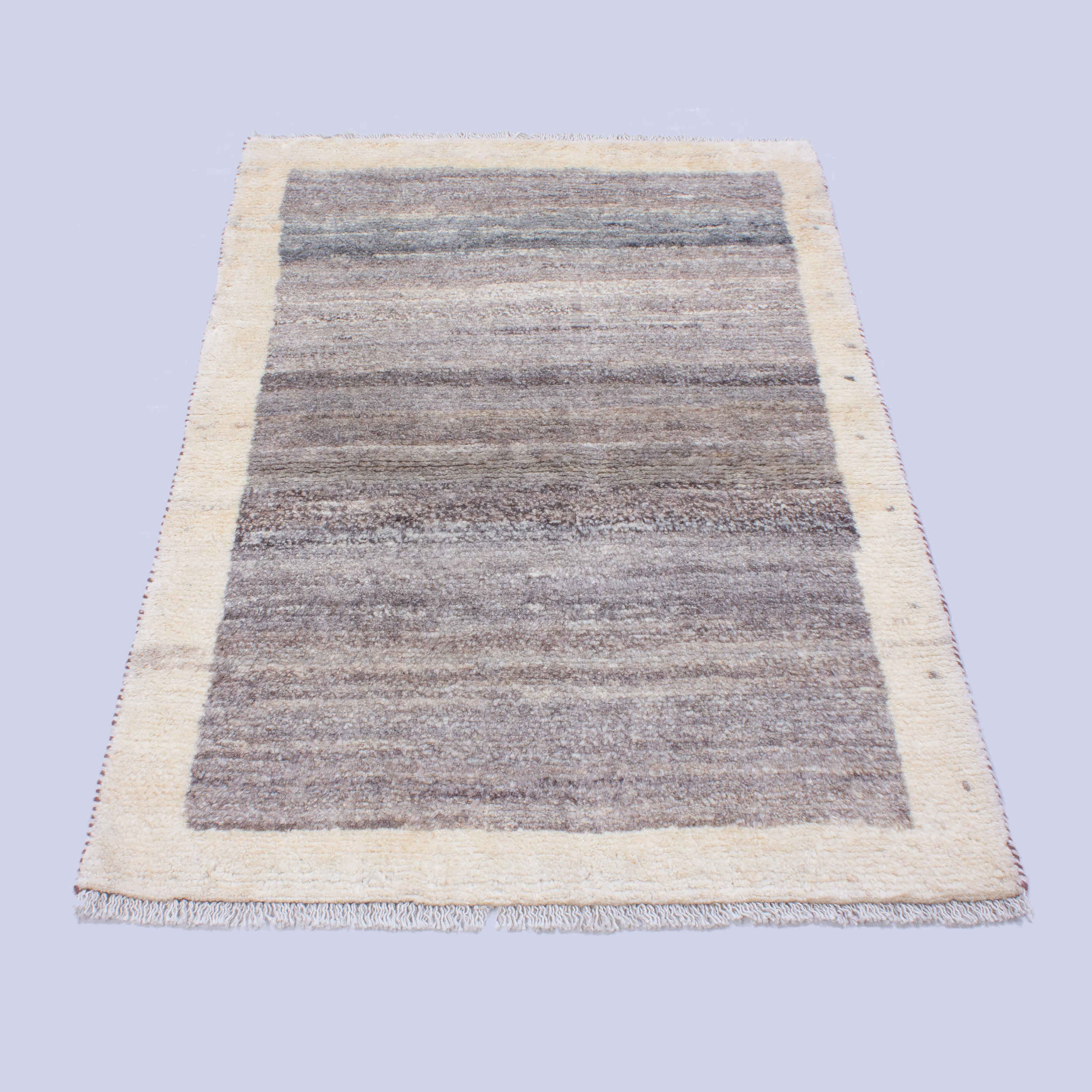 Genuine Handwoven Persian Minimalist Gabbeh Rug – Bordered Brown Wool