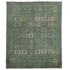 Handwoven Persian Kheshti Gabbeh Rug – Geometric Green Wool