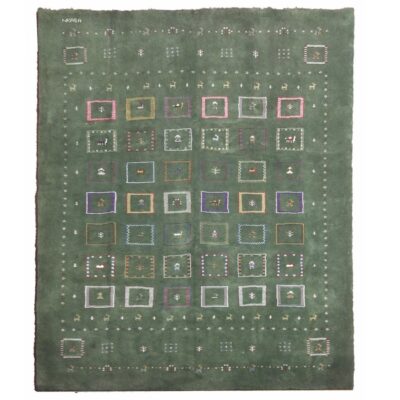 Handwoven Persian Kheshti Gabbeh Rug - Geometric Green Wool