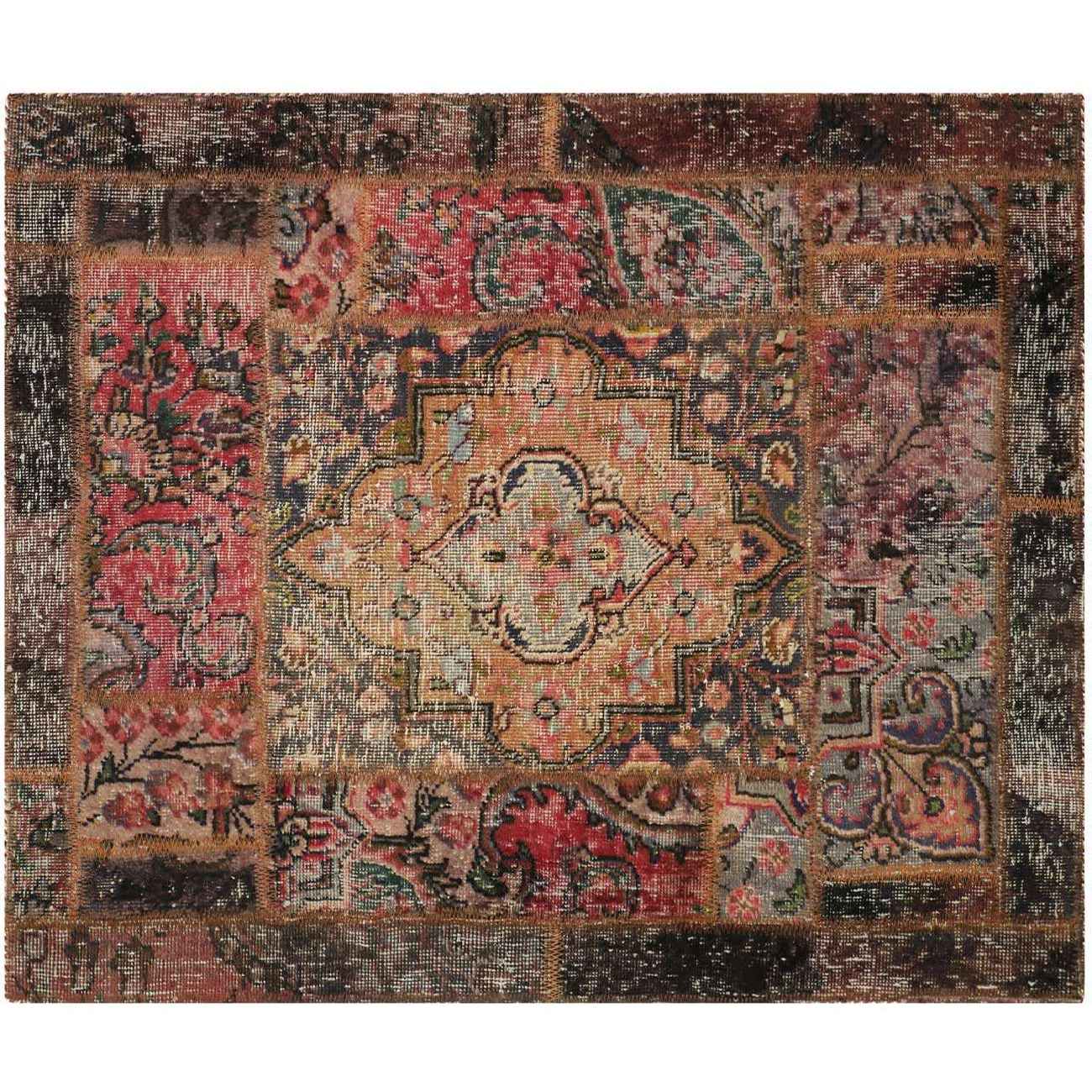 Vintage Persian Hand-Knotted Patchwork Carpet Tabriz Orange