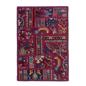 Vintage Persian Hand-Knotted Patchwork Carpet Crimson