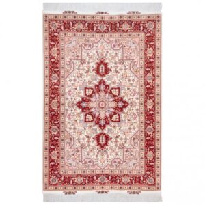 Hand-Knotted Persian Tabriz Rug (Lachak Toranj Floral Medallion) – Red Silk & Wool