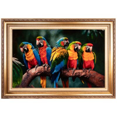 Hand-Knotted Persian Silk Pictorial Wall Hanging Rug – Parrot Design, Tabriz