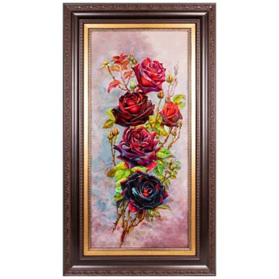 Hand-Knotted Persian Silk Floral Wall Hanging Rug – Rose Flower Design, Tabriz