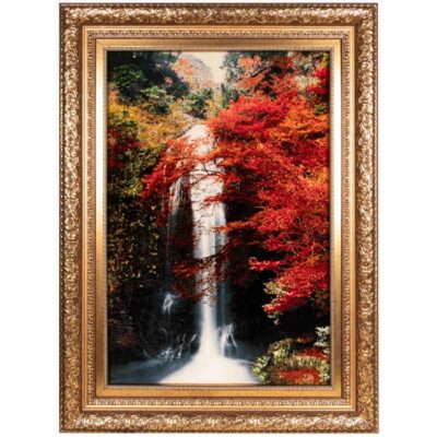 Hand-Knotted Persian Silk Pictorial Wall Hanging Rug – Waterfall Scene, Tabriz