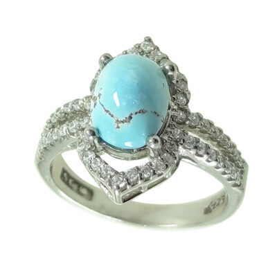Neyshabur Turquoise Silver Gemstone Ring for Women – Handcrafted Elham Model, Traditional Persian Design