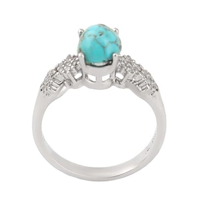 Neyshabur Turquoise Silver Gemstone Ring for Women – Rhodium-Plated Traditional Persian Design