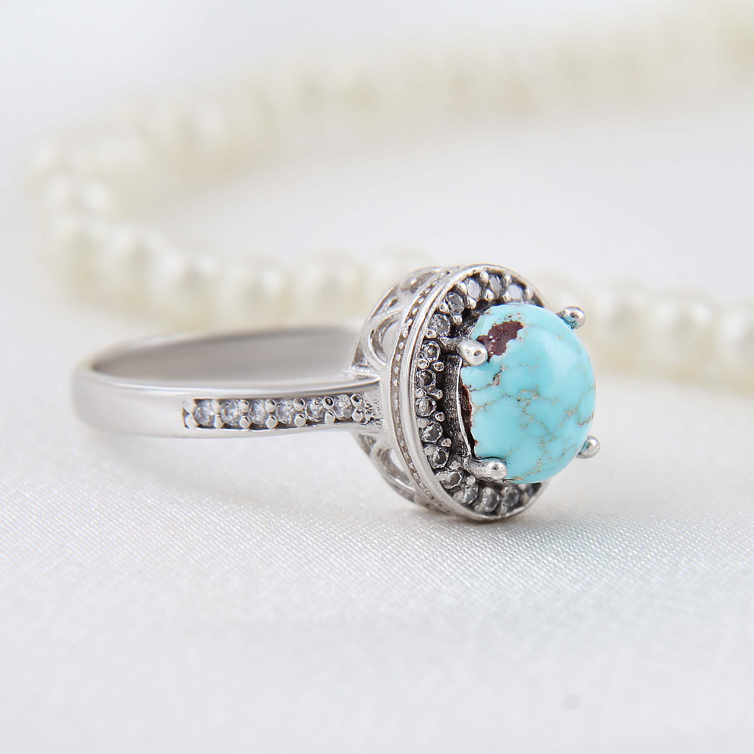Persian Neyshabur Turquoise Silver Ring Handcrafted Hana