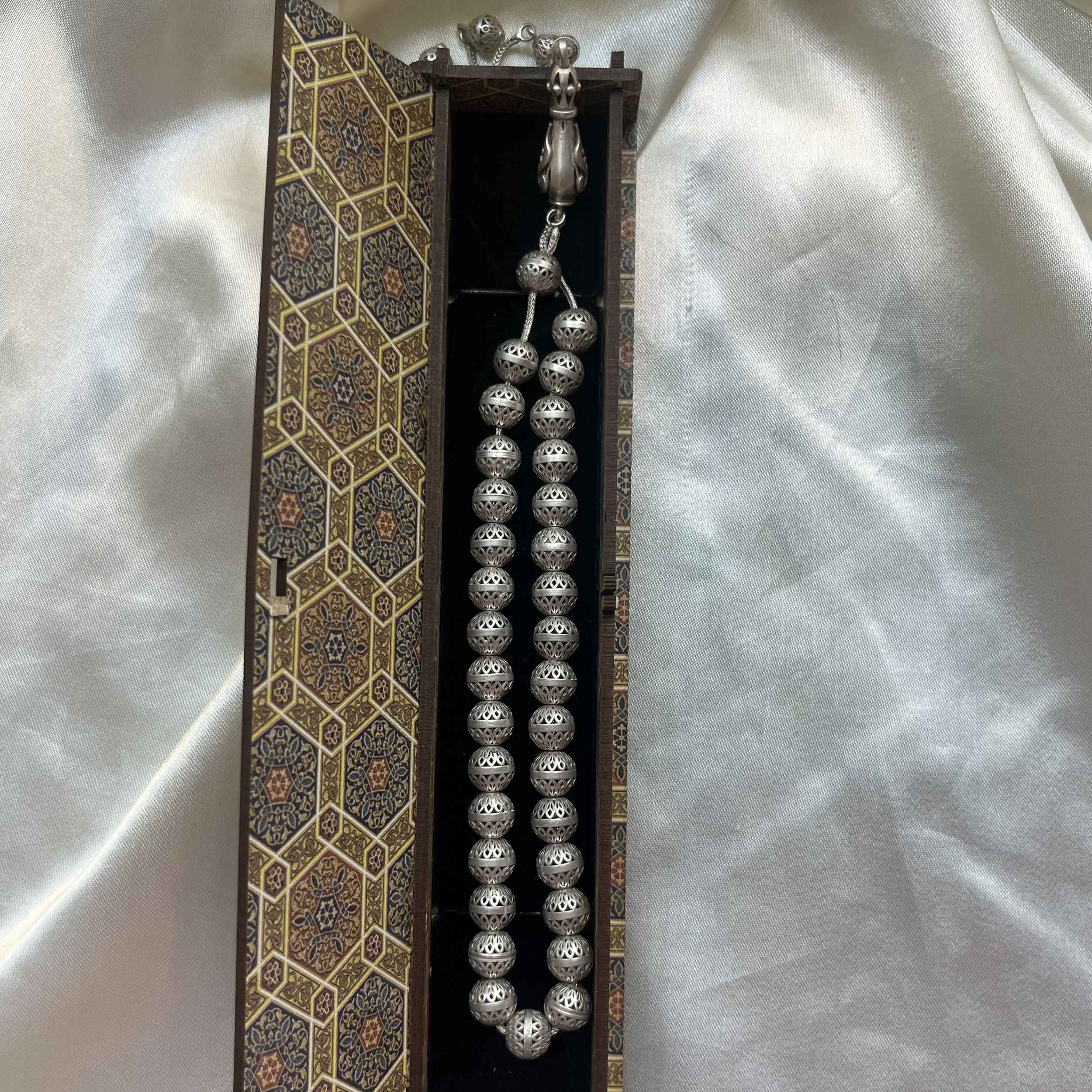 Islamic Silver Rosary with 33 Prayer Beads Tasbih Hamid
