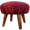 Traditional Red Persian Footstool with Wooden Legs and Velvet Fabric Artemis