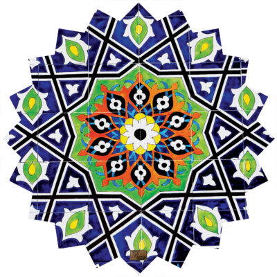 Persian Velvet Tablecloth with Mosaic Tile Design Blue