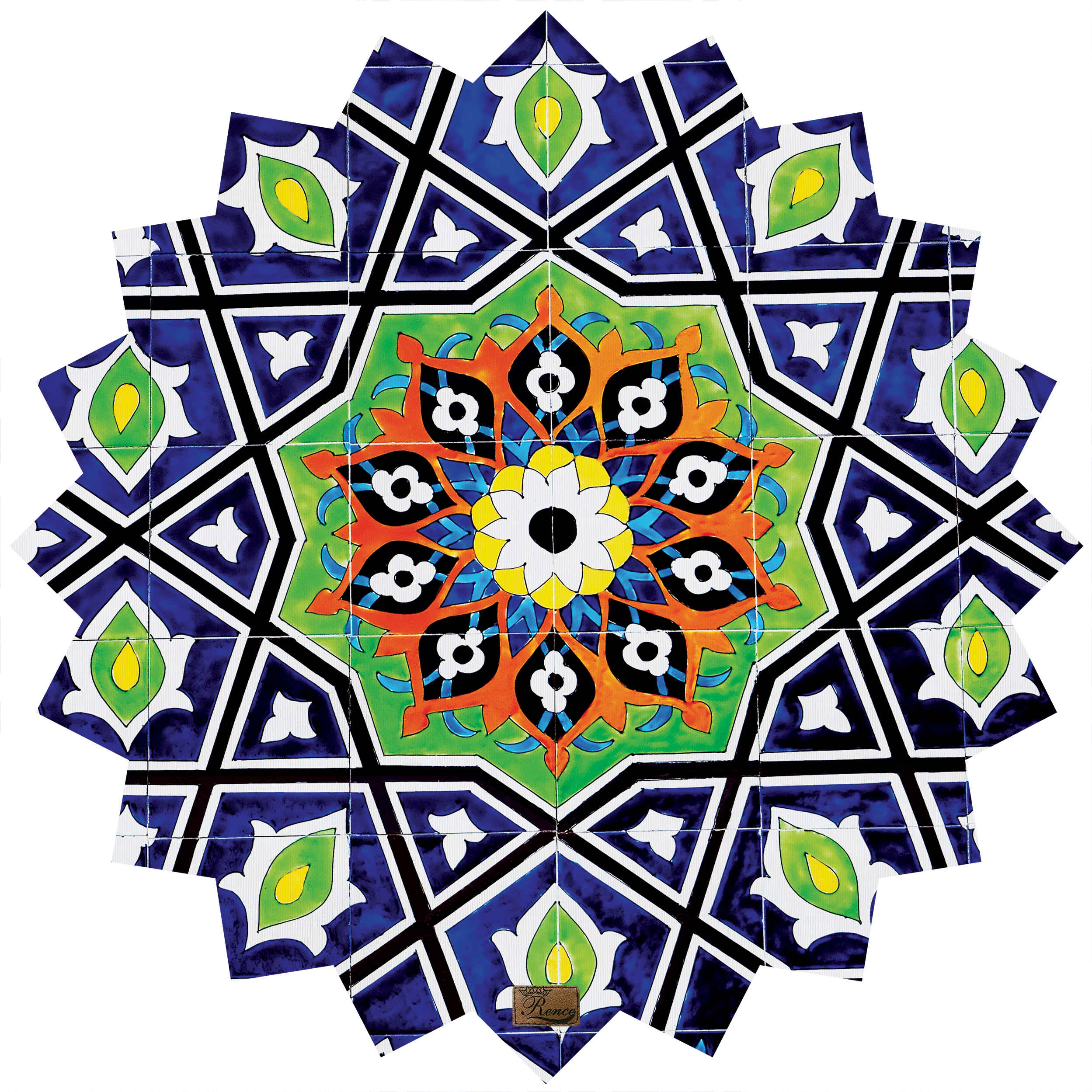 Persian Velvet Tablecloth with Mosaic Tile Design Blue