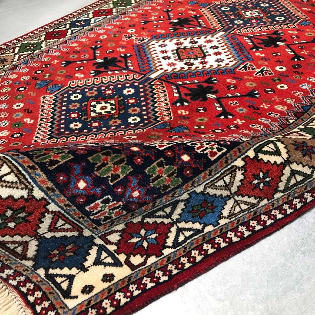 Hand-Knotted Persian Fars Qashqai Tribal Rug (Geometric Diamond) – Red Wool