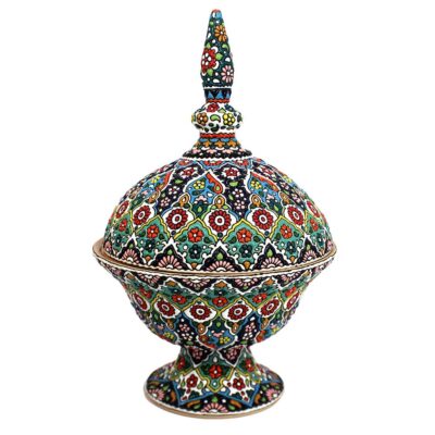 Handcrafted Persian Pottery Sugar Bowl with Lid - Minakari Enameled Artistic Sky