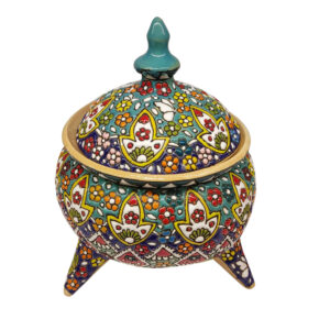 Handcrafted Persian Pottery Sugar Bowl with Lid – Minakari Enameled Artistic Art
