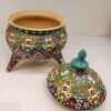 Handcrafted Persian Pottery Sugar Bowl with Lid - Minakari Enameled Artistic Art