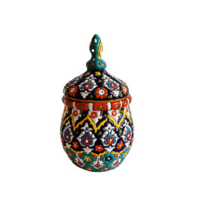 Handcrafted Persian Pottery Sugar Bowl with Lid – Minakari Enameled Artistic