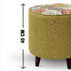 Round Footstool Floral Green with Wooden Legs