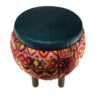 Velvet Footstool with Wooden Legs Inspired by Persian Art Round and with Red Color