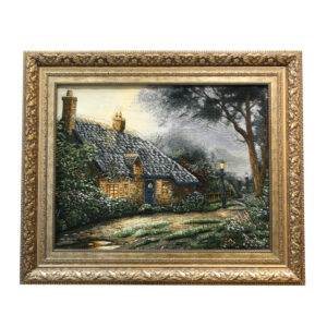 Hand-Knotted Persian Pictorial Rug from Tabriz Depicting Thomas Kinkade Foxglove Cottage
