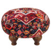 Traditional Red Persian Footstool with Wooden Legs and Velvet Fabric