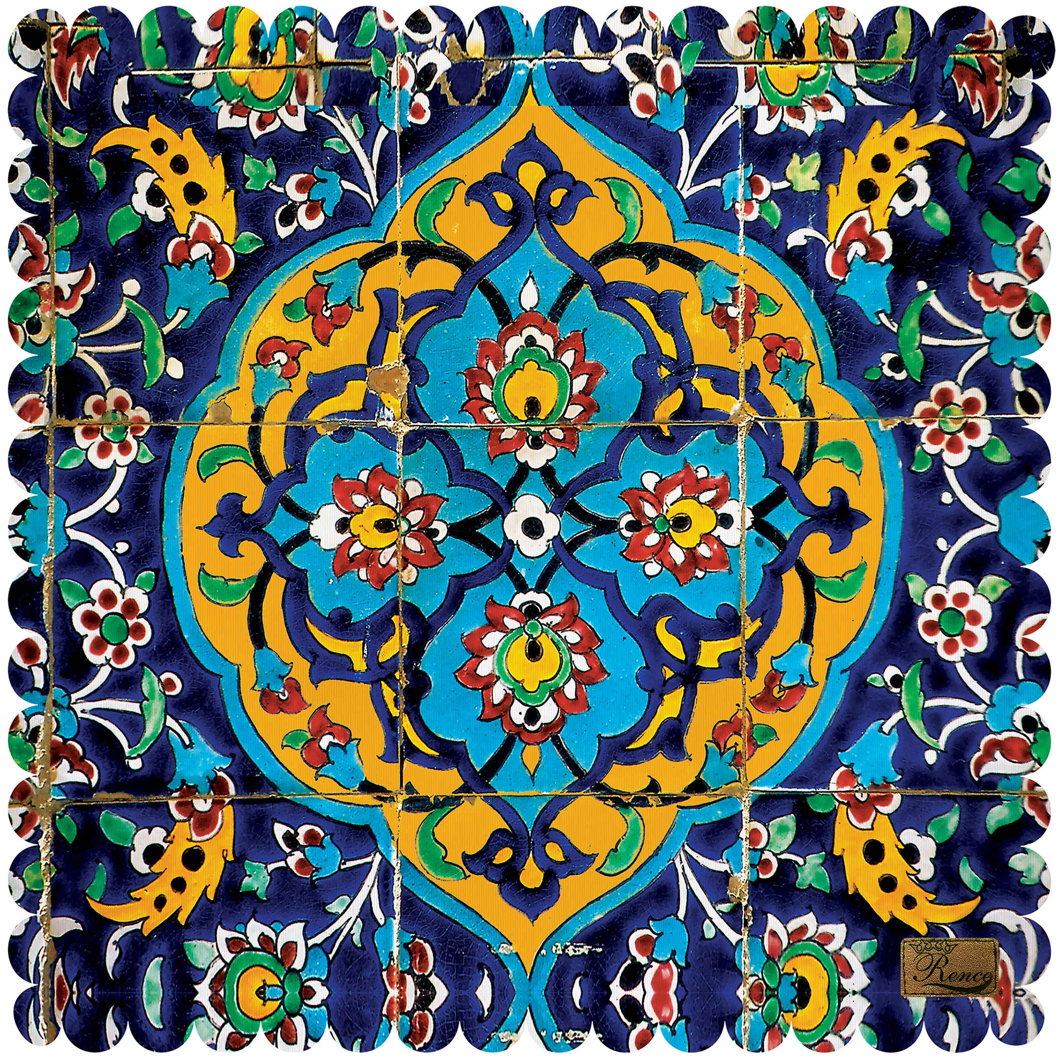 Velvet Tablecloth Persian Elegance in Tile Blue