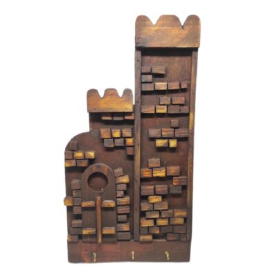 Handcrafted Wooden Wall Key Holder with Castle Design for Entryway