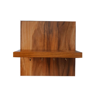 Handcrafted Wooden Wall Key Holder with Shelf and Four Hooks