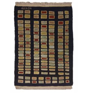 Genuine Handwoven Persian Kheshti Gabbeh Rug – Geometric Black Wool