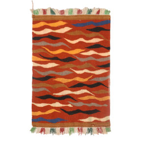 Artisanal Isfahan Kilim Rug with Red Waves – Handwoven Persian Wool