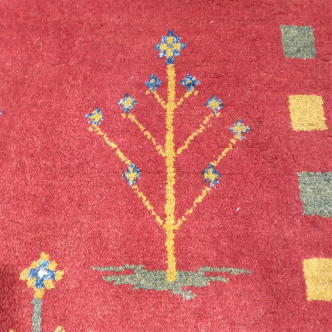 Authentic Handwoven Persian Geometric Gabbeh Rug – Bordered Red Wool