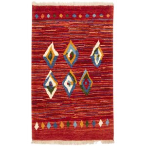 Authentic Handwoven Persian Kheshti Gabbeh Rug – Geometric Red Wool