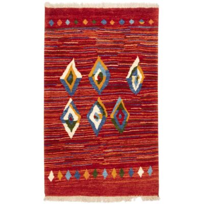 Authentic Handwoven Persian Kheshti Gabbeh Rug - Geometric Red Wool