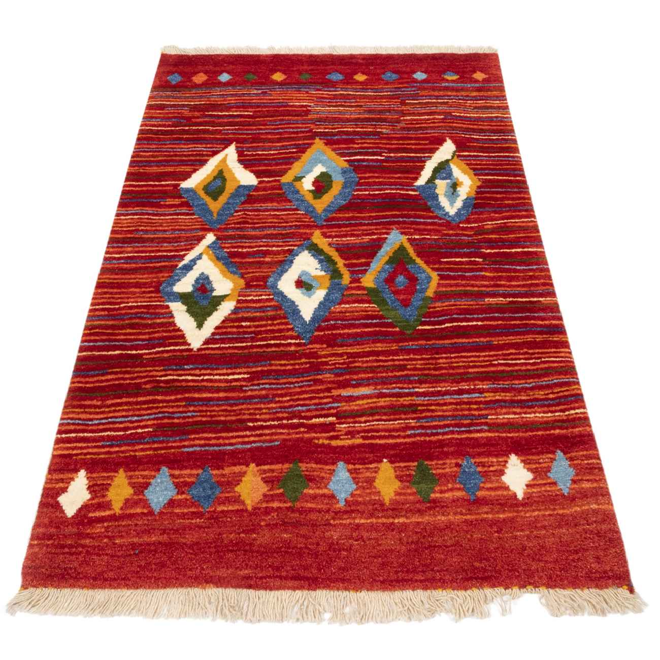 Authentic Handwoven Persian Kheshti Gabbeh Rug – Geometric Red Wool