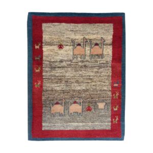 Authentic Handwoven Persian Minimalist Gabbeh Rug – Camel Motif Cream Wool