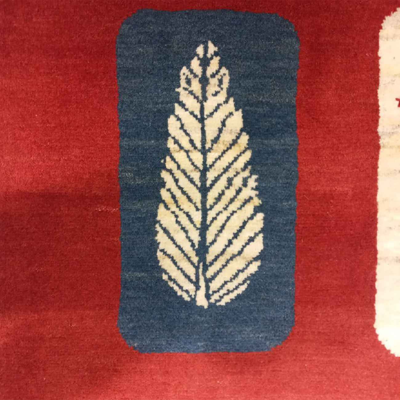 Authentic Handwoven Persian Pictorial Gabbeh Rug – Leaf Motifs Red Wool