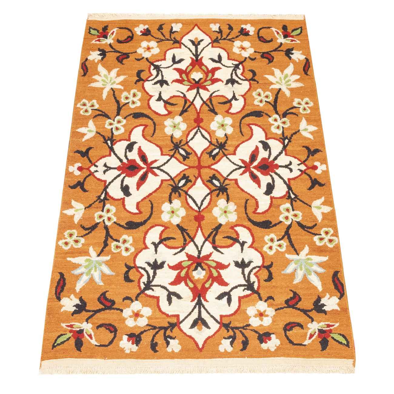 Kerman Floral Orange Kilim Rug – Authentic Handwoven Persian Wool