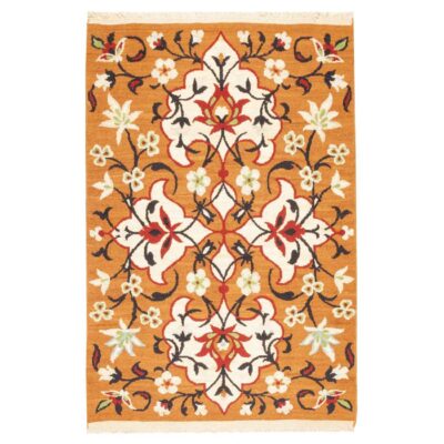 Kerman Floral Orange Kilim Rug - Authentic Handwoven Persian Wool